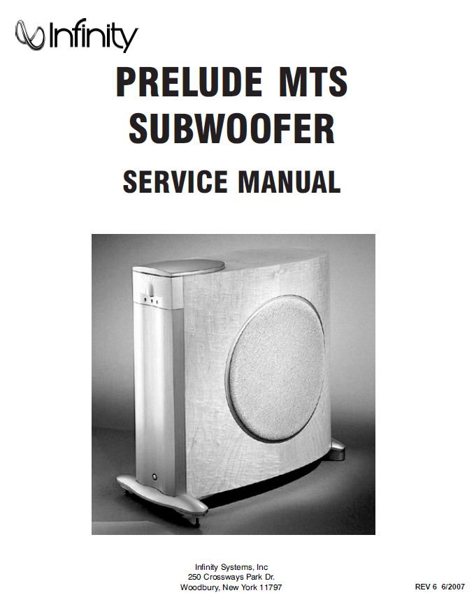 Infinity Prelude MTS Rev.6 Subwoofer Service Manual PDF (SBTINF3431)