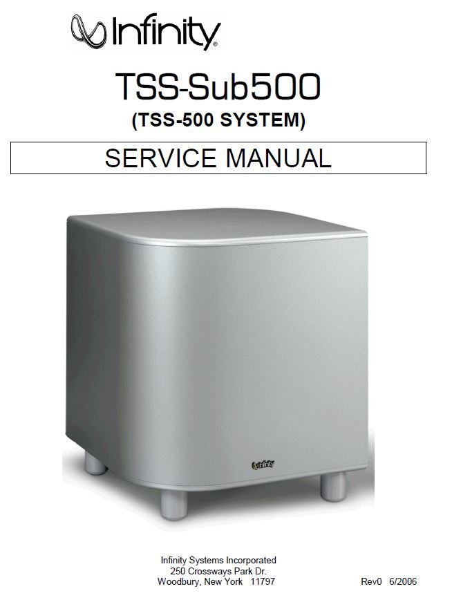 Infinity TSS-Sub500 (TSS-500 System) Rev.0 Subwoofer Service Manual PDF