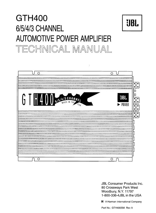 JBL GTH400 Power Amplifier Service Manual PDF (SBTJBL4329)