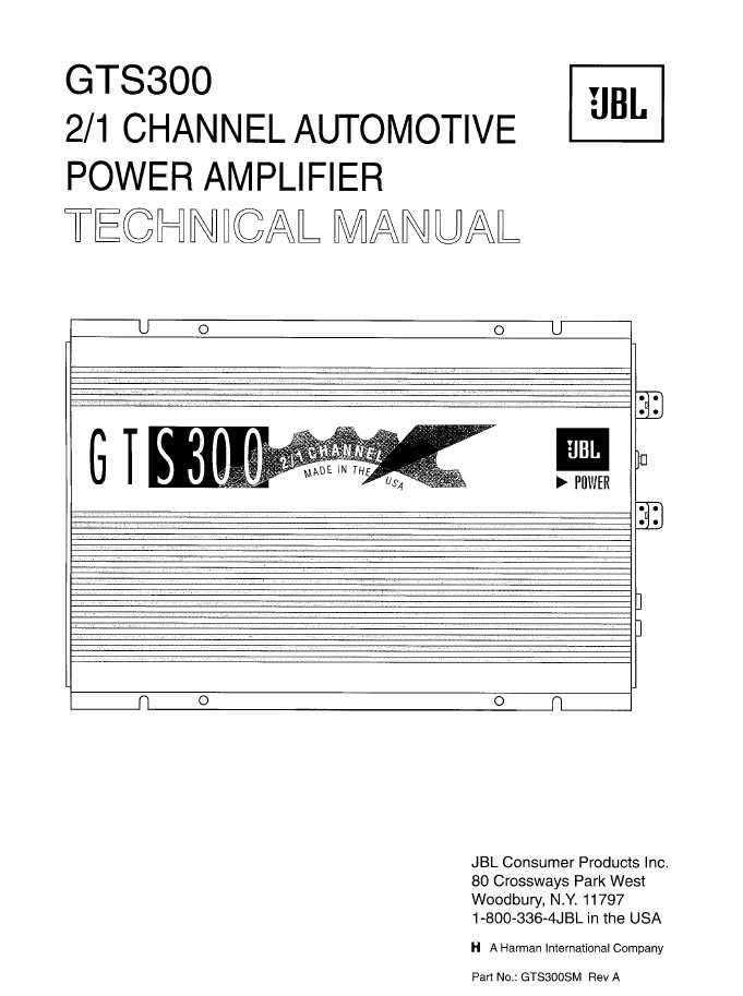 JBL GTS-300 Power Amplifier Service Manual PDF (SBTJBL4340)