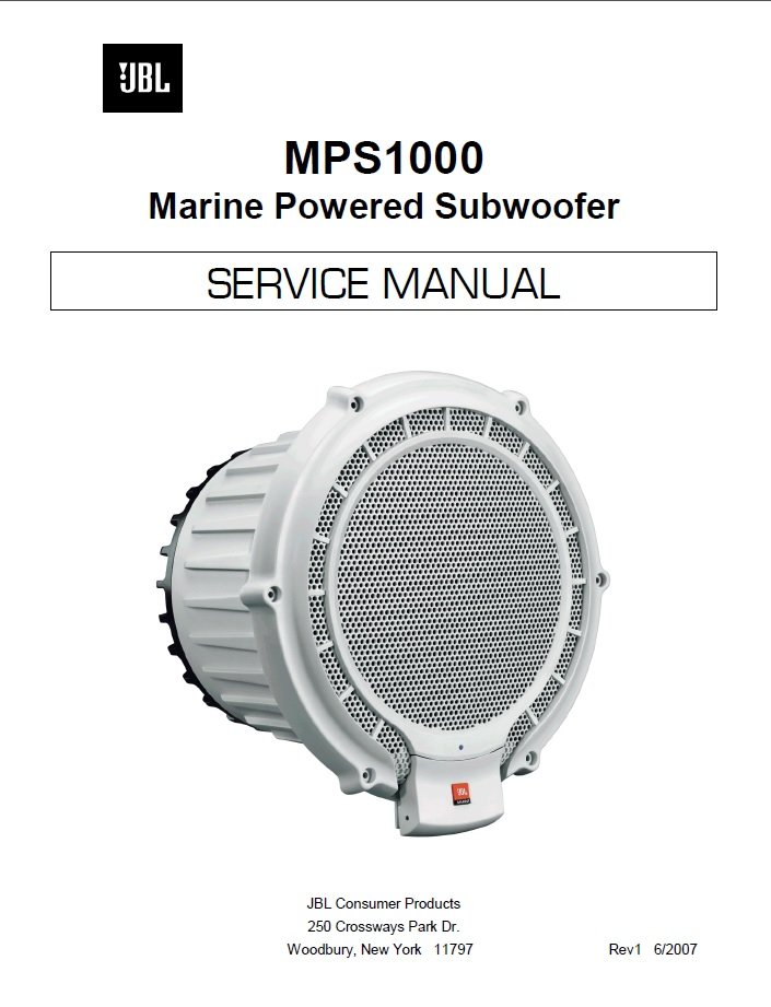 JBL MPS1000 Rev.1 Marine Powered Subwoofer Service Manual PDF (SBTJBL4410)
