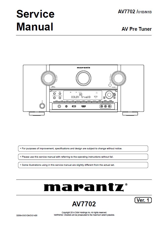 Marantz AV-7702 Ver.1 Pre Amplifier Service Manual PDF (SBTMR11062)