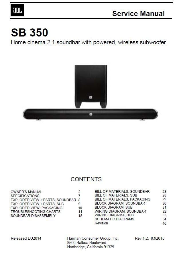 JBL SB350 Rev.1.2 Wireless Speaker Service Manual PDF (SBTJBL4585)