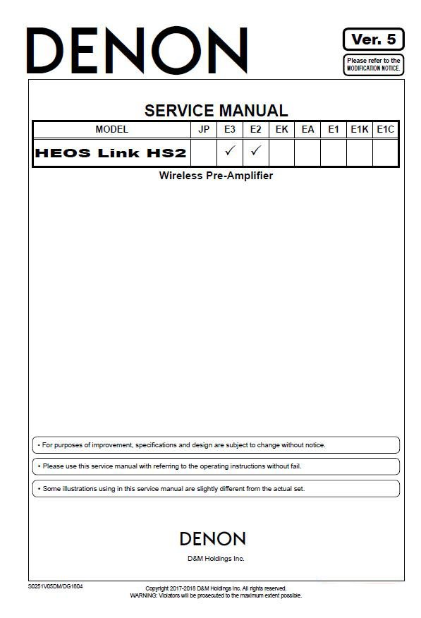 Denon HEOS Link HS2 Ver.5 Service Manual PDF (SBTDN1280)