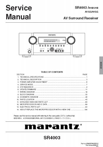 Marantz SR-4003 Service Manual PDF (SBTMR11154)