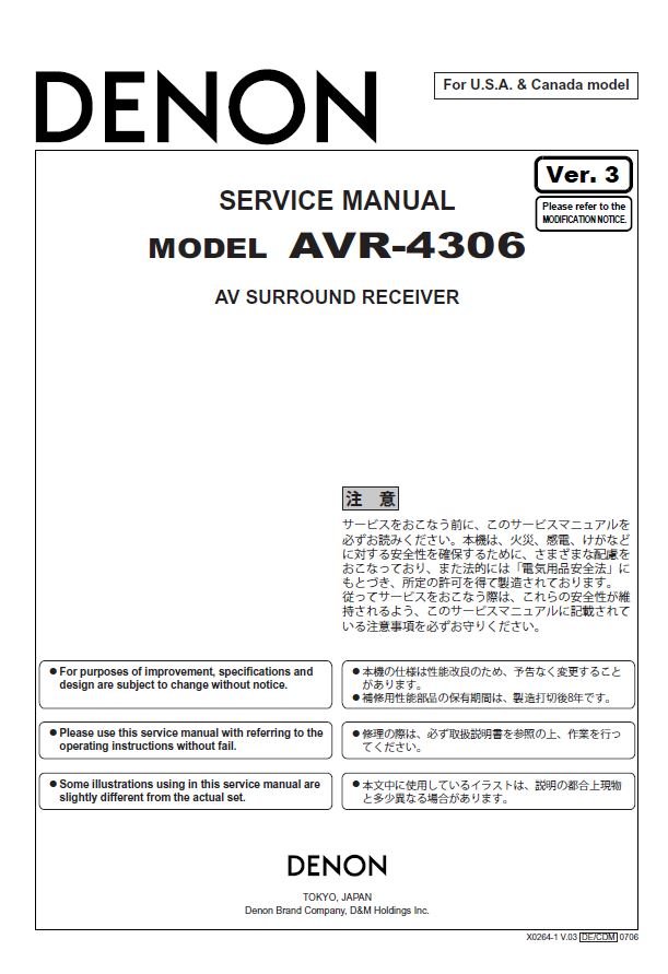 Denon AVR-4306 Ver.3 Service Manual PDF (SBTDN1286)