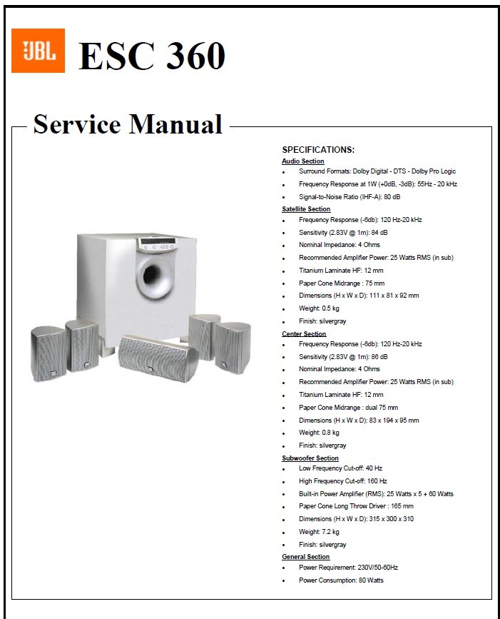 JBL ESC360 Service Manual PDF (SBTJBL4461)