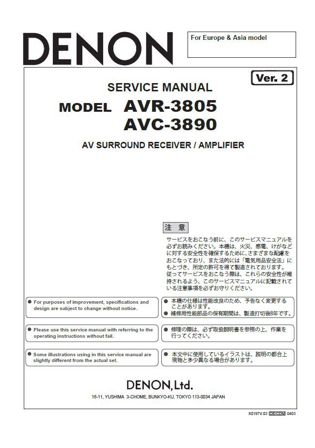 Denon AVR-3805, AVC-3890 Ver.2 Service Manual PDF (SBTDN1493)