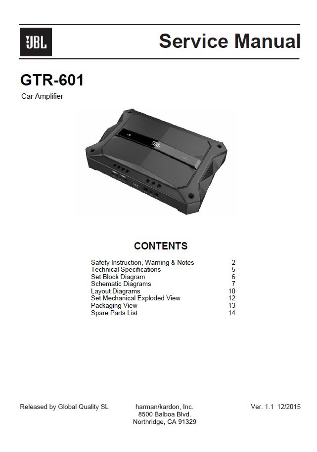 JBL GTR-601 Ver.1.1 Service Manual PDF (SBTJBL4374)