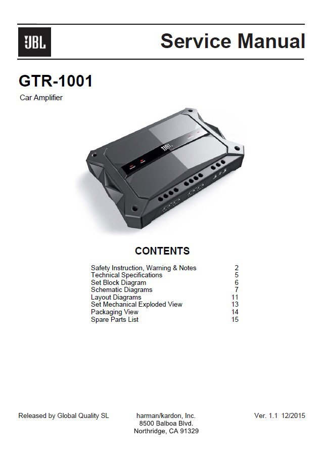 JBL GTR-1001 Ver.1.1 Service Manual PDF (SBTJBL4376)
