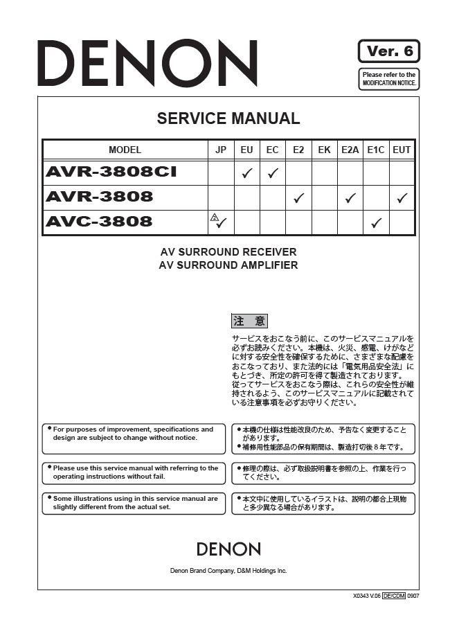 Denon AVR-3808CI, AVR-3808, AVC-3808 Ver.6 Service Manual PDF (SBTDN1498)