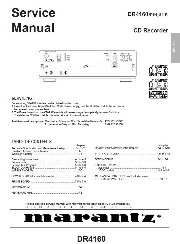 Marantz DR-4160 Service Manual PDF (SBTMR11314)