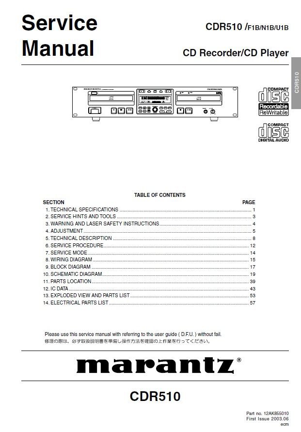 Marantz CDR-510 Service Manual PDF (SBTMR11316)