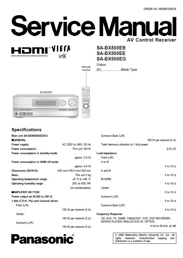 Panasonic SA-BX500EB, SA-BX500EE, SA-BX500EG Service Manual PDF (SBTPNSC2638)