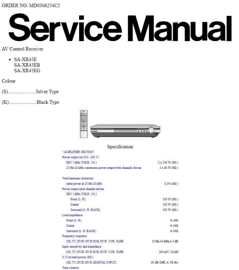 Panasonic SA-XR45E, SA-XR45EB, SA-XR45EG Service Manual PDF (SBTPNSC2674)