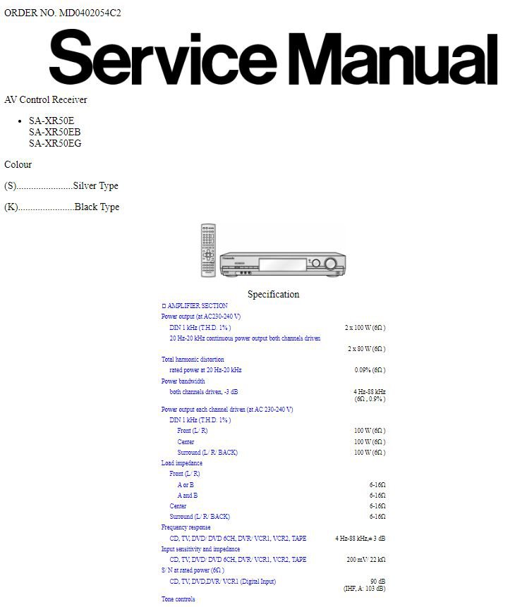 Panasonic SA-XR50E, SA-XR50EB, SA-XR50EG Service Manual PDF (SBTPNSC2675)