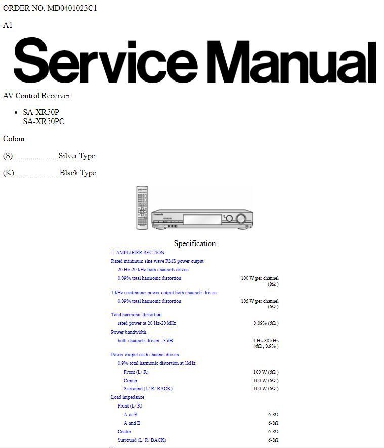 Panasonic SA-XR50P, SA-XR50PC Service Manual PDF (SBTPNSC2676)