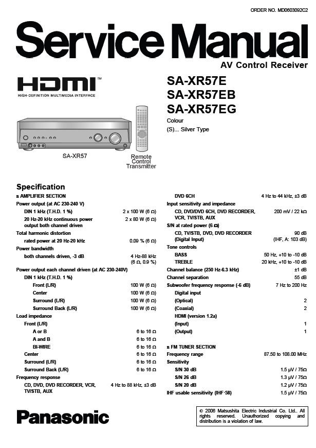 Panasonic SA-XR57E, SA-XR57EB, SA-XR57EG Service Manual PDF