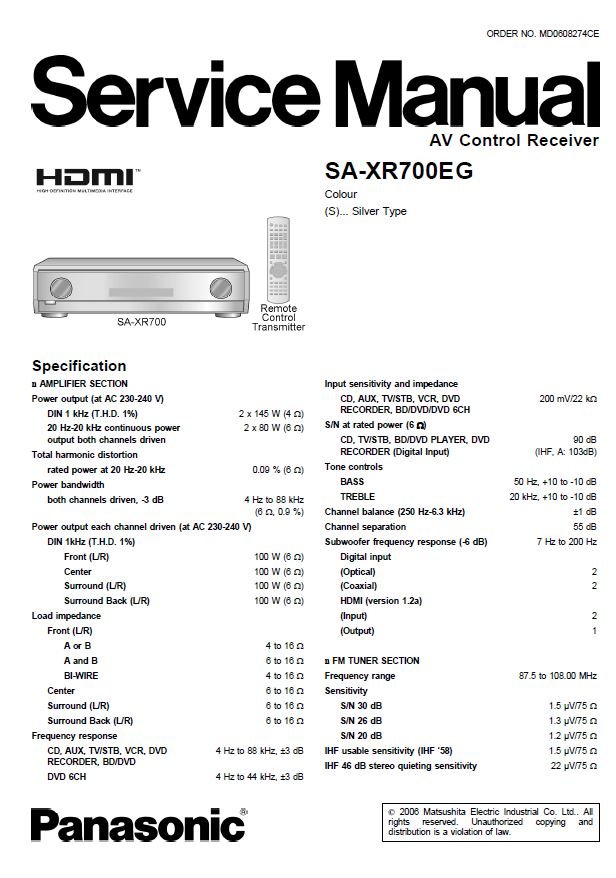 Panasonic SA-XR700EG Service Manual PDF (SBTPNSC2679)