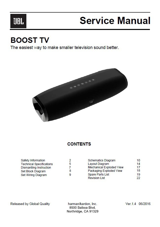 JBL Boost TV Ver1.4 Service Manual PDF (SBTJBL4537)