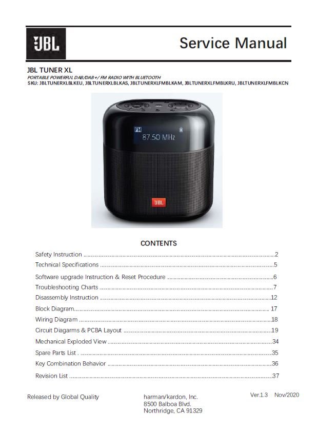 JBL Tuner XL Ver.1.3 Service Manual PDF SBTJBL4621