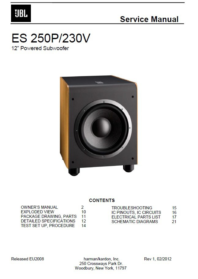 JBL ES250P Rev.1 Service Manual PDF SBTJBL4491