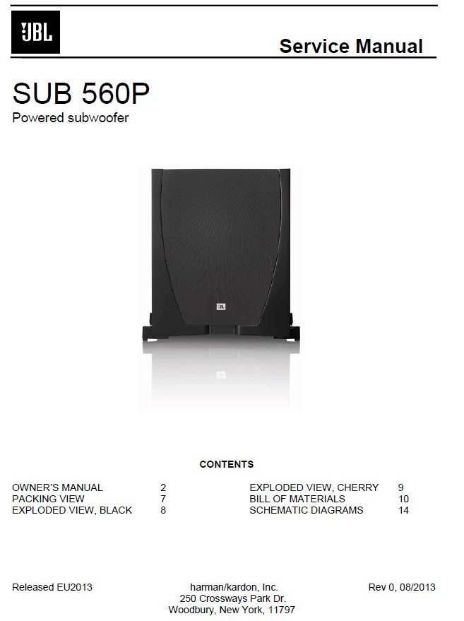 JBL SUB560P Rev.0 Service Manual PDF SBTJBL4526