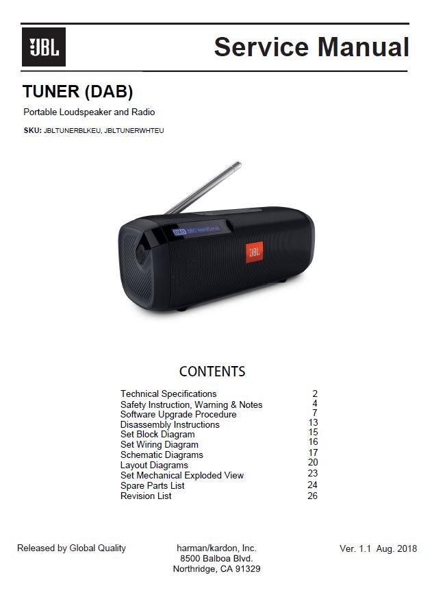 JBL Tuner (DAB) Ver.1.1 Service Manual PDF SBTJBL4598