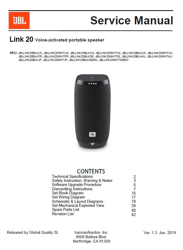 JBL Link 20 Ver.1.3 Service Manual PDF SBTJBL4599