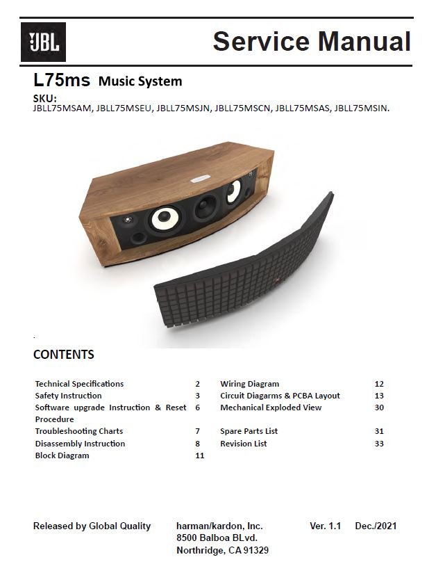 JBL L75ms Ver.1.1 Service Manual PDF SBTJBL4607