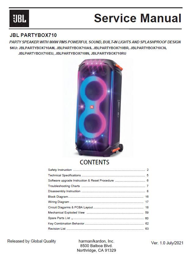 JBL Partybox 710 Ver.1.0 Service Manual PDF SBTJBL4631