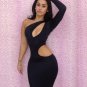 Sexy Hollow Out Street wear Good Stretch One-shoulder Cutout Bodycon Dress for Women