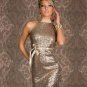 Gold Charming Women Turtleneck Party Dresses Backless Sparkling Halter Sleeveless Clubwear Dress