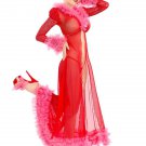 Christmas Ankle-Length Sexy Women Red Lace Mesh Santa Long Gown Lingerie W0820