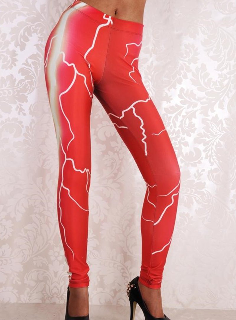Famous Brand design Women Mid Waist Sexy Red Lightning Print Leggings Ankle-Length wl018