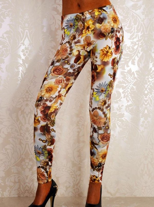 Women Mid Waist Sexy Romantic Yellow Rose Manor Leggings Ankle-Length Print Leggings wl041