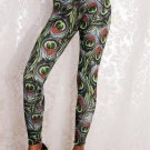 Green Women Mid Waist Ankle-Length Sexy Peacock Pants Leggings wl035