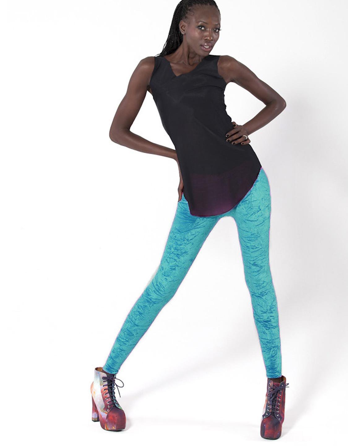 Mid Waist Lady Beauty Solid Blue Color Cute Winter Leggings wl8320
