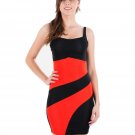 Spaghetti Strap Sexy Dress Black and Red Fashion Slick Color-block Casual Dress