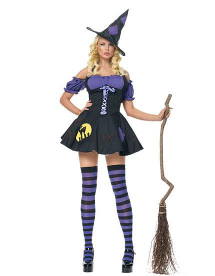 Sexy Gothic Beauties Fancy Dress Adult Purple Magic Witch Halloween Costumes