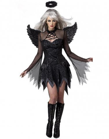 Halloween Black Fallen Angel Costume Sexy Deluxe Cospaly Uniform Carnival Bat Girl Fancy Dress