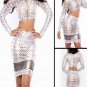 Sexy Silver Club Dress with Tops Fashion PVC Hole Skirt Hollow Out Night Out Dress