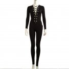 Black Long Sleeve Jumpsuit Sexy Lace-Up Onesies Deep V Neck Jumpsuit