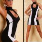 Sexy Black and White Stripe Club wear with Halter Night Out Dress