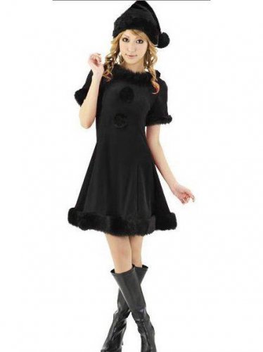 Crew Neck Short Sleeve Dark Cute Sleeve Fur Christmas Dress Costume W8523B