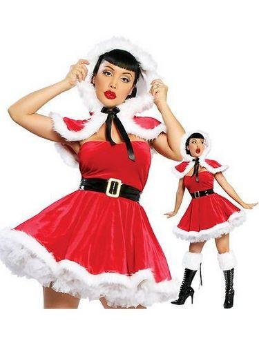 North Pole Naughty Fur Trimmed Hooded Shawl Sexy Hoodie Fancy Dress Christmas Outfit W444047