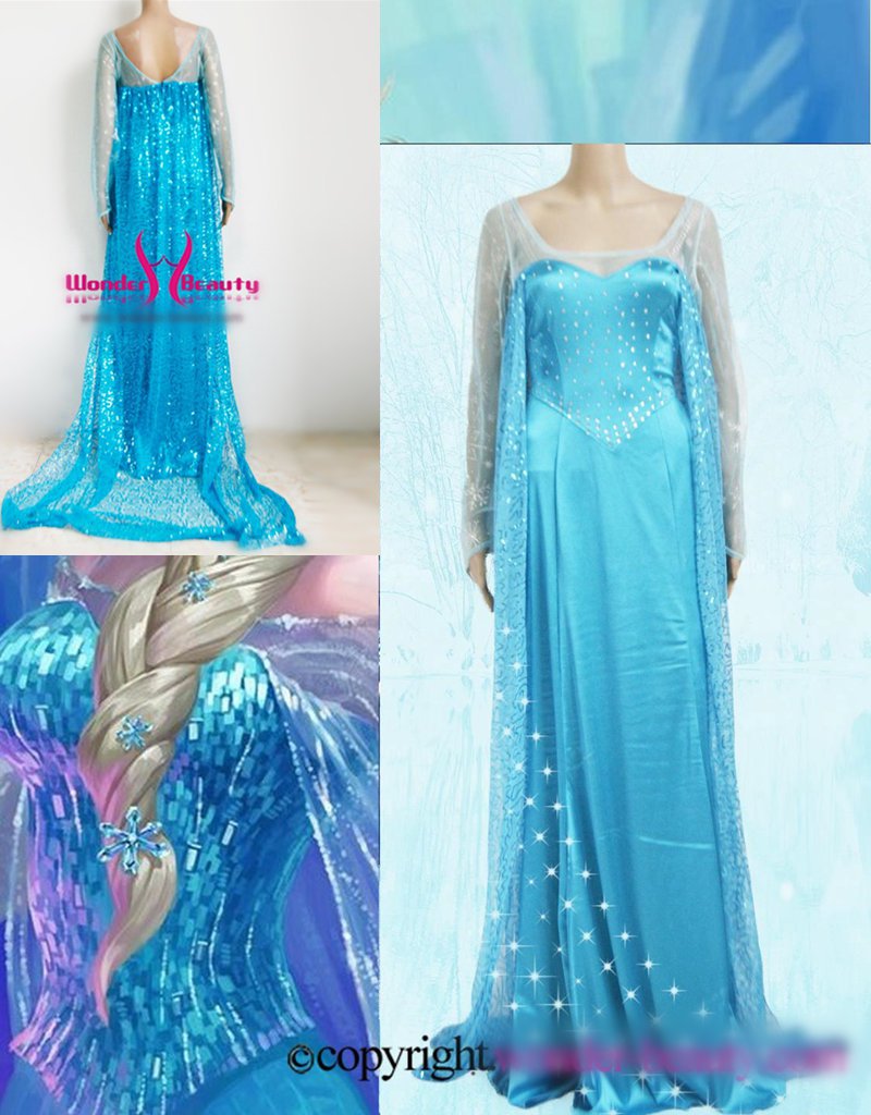 High Quality Blue Sequins Snow Princess Elsa Costume Fancy Dress W846131
