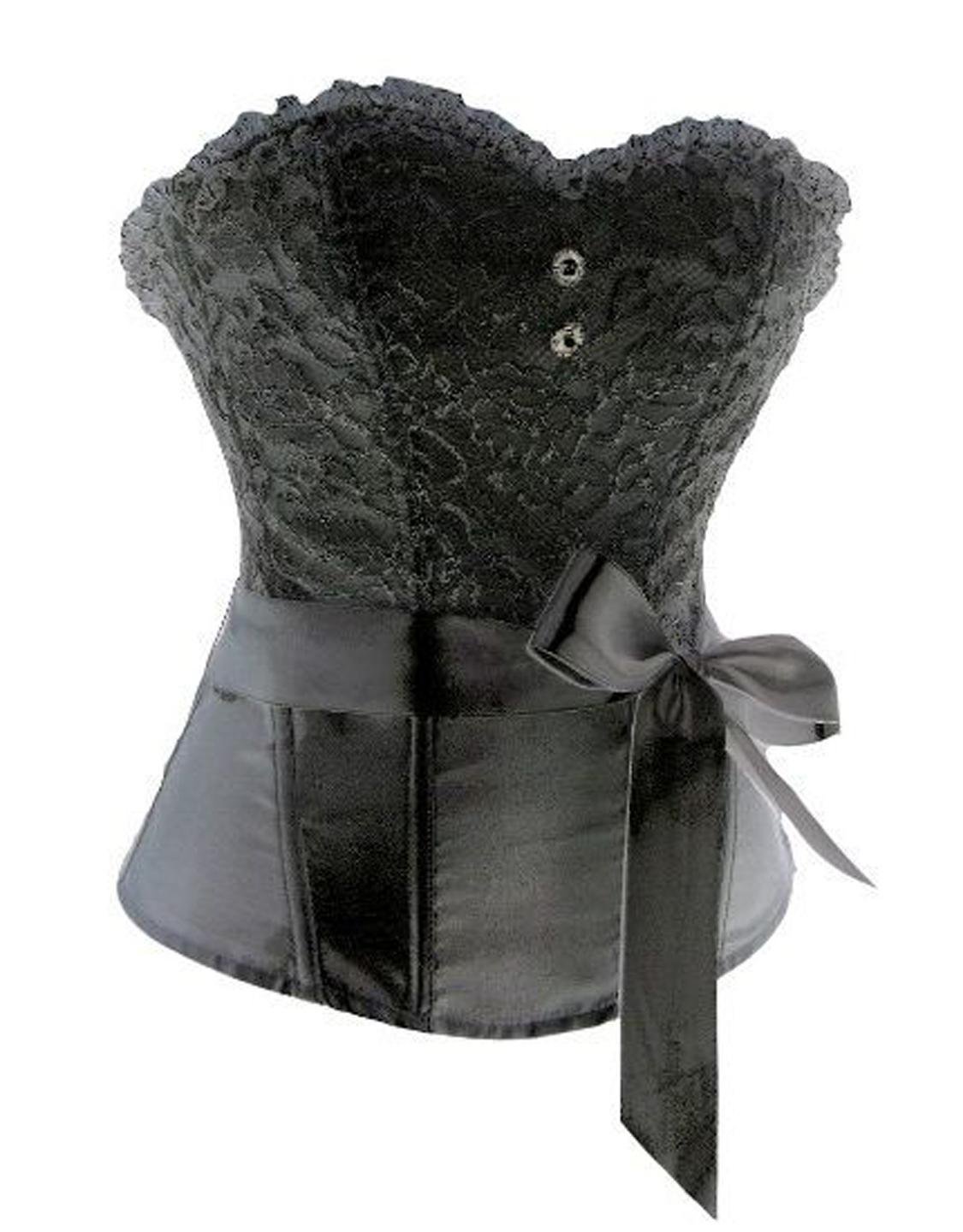 Boned Lace overlay BLACK CORSET Tops W162161B