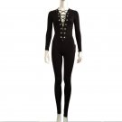 Black Bodysuit Sexy Onesies Deep V Neck Lace Up Jumpsuit