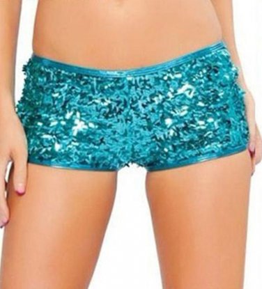 Blue Shiny Sequin Woman Hot Club Cheering Leader Shorts W1757